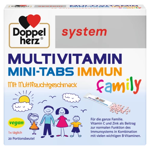 Abbildung der Produktverpackung Doppelherz system MULTIVITAMIN MINI-TABS family Frontansicht